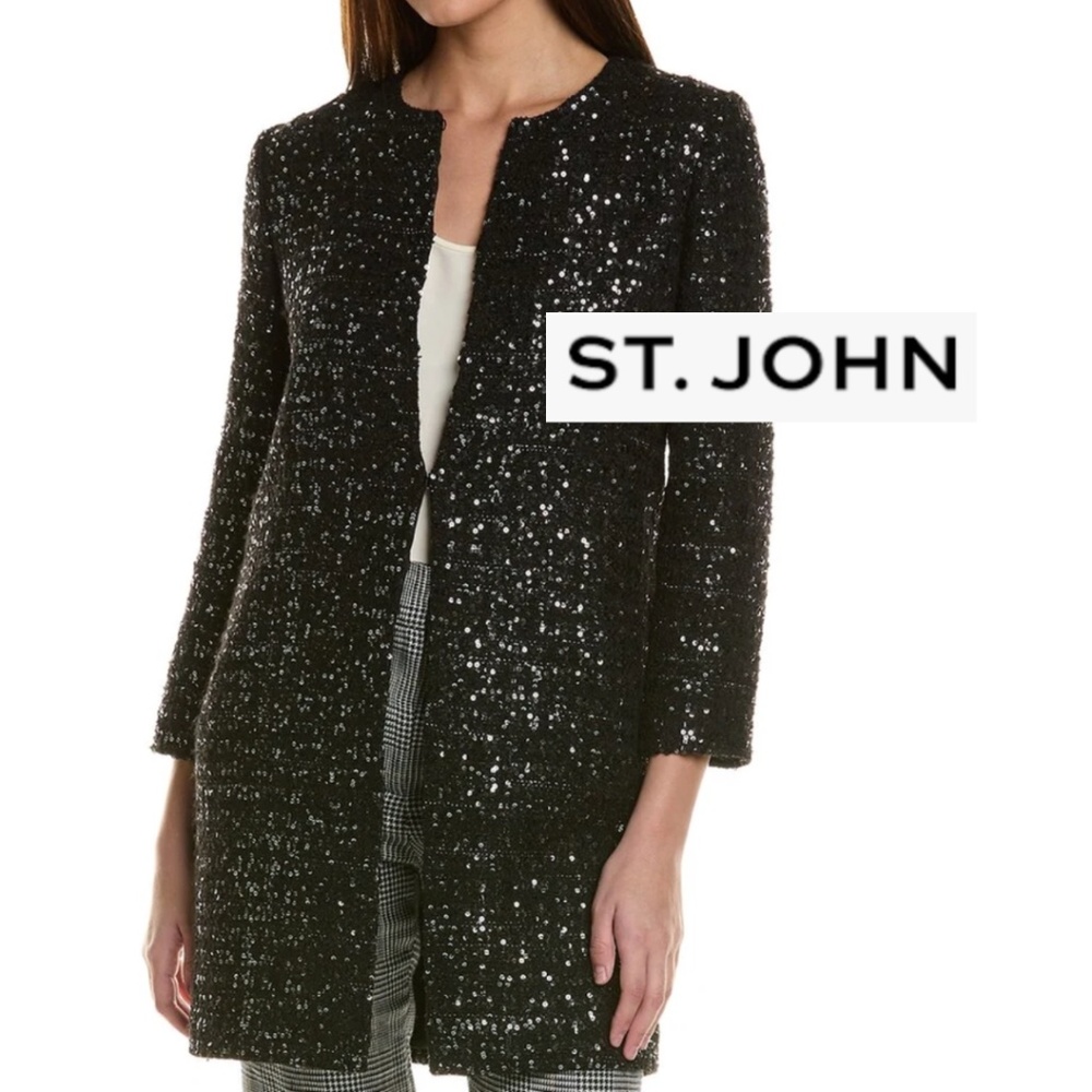 St. John Navy/Black shimmer open front cardigan, duster, SP, G1246 - Picture 1 of 6